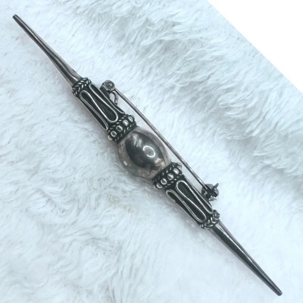 Vintage Sterling Silver Art Deco‎ Jabot Bar Brooch 3.5